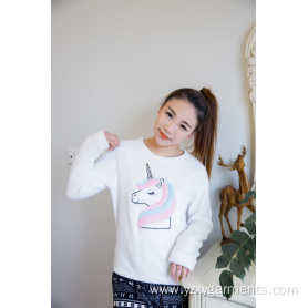 White coral fleece with unicorn embroidery